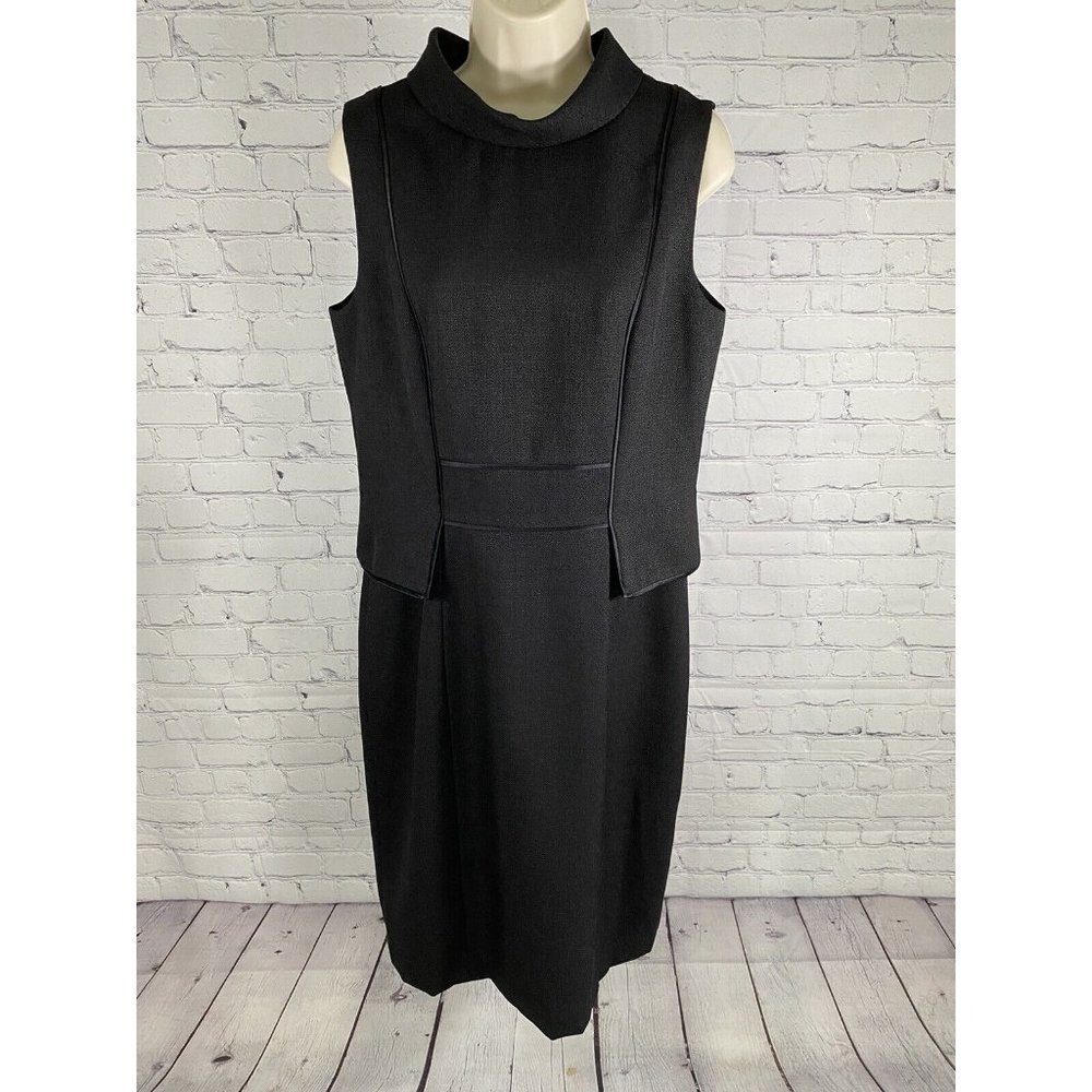 David Meister Black High Neck Sleeveless Midi Length Layered Pencil Dress 10